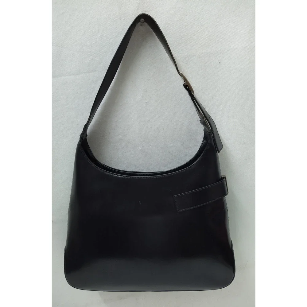 Salvatore Ferragamo Black Patent Leather Zipper Closure Hobo Shoulder Bag